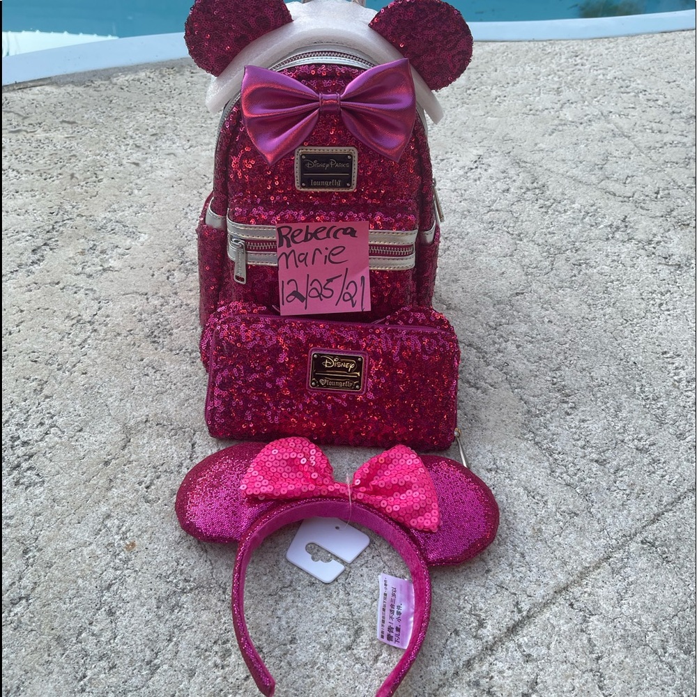 Disney Parks Loungefly Imagination Pink Sequin Set